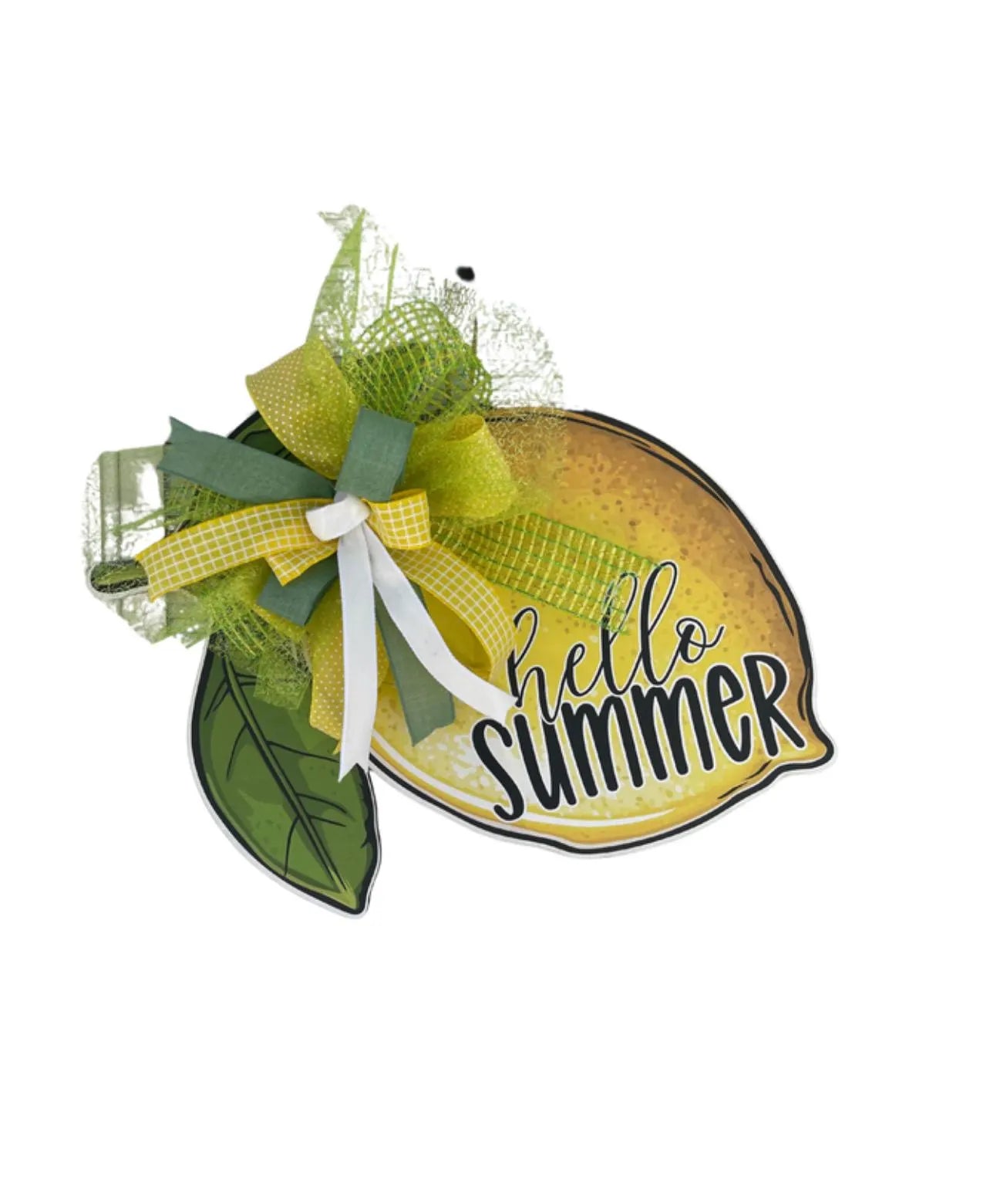Hello Summer Lemon Door Hanger | UV Printed Wooden Sign with Bow | Summer Front Door Decor | Lemon Wreath Alternative
